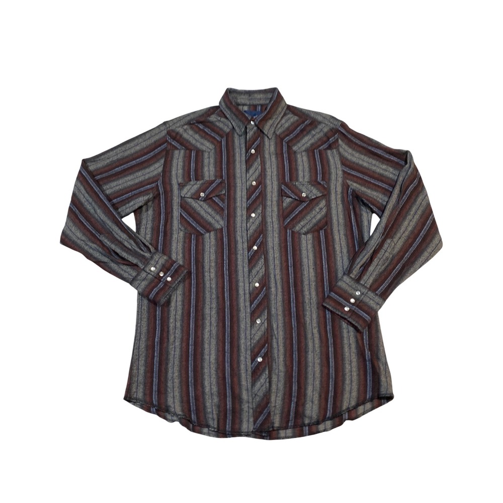 Wrangler Mens Western Pearl Snap Shirt Large Tall LT Striped Cotton 75098AS